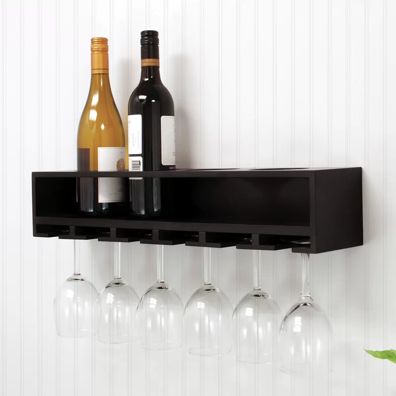 Maddie Wall Mounted Wine Bottle & Glass Rack in Black